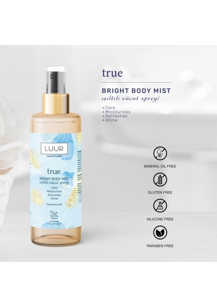 True Vücut Spreyi Simli, Işıltılı Uzun Süre Kalıcı Koku, Nemlendiricili 200 ml