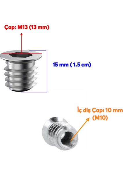 Metal Düz Dişli Dübel Ahşap Dübeli M10 13X15 Diş Çinko Mobilya Bağlantı Ünite Birleştirme (50 Adet)