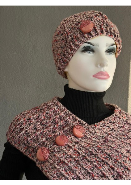 El Örgüsü Bere Boyunluk Set Düğme Detaylı Takım