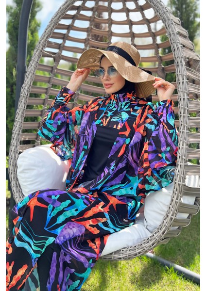 Remsa Tesettür Mayo Üzerine Tek Kaftan Kimono Pareo RP004A Mercan