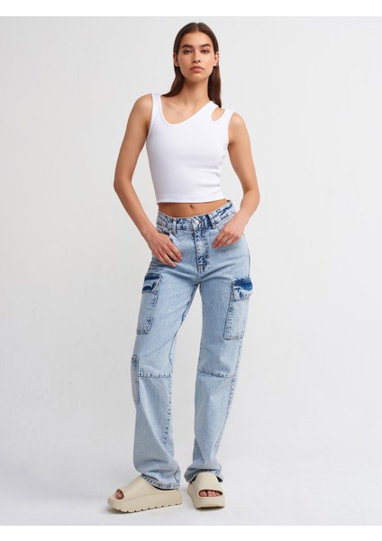 70832 Kar Yıkama Kargo Pantolon-Mavi