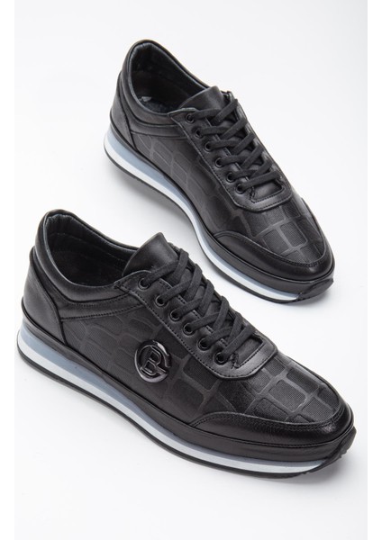 Hakiki Deri Baskılı Deri Tokalı Siyah Erkek Günlük Casual Ayakkabı