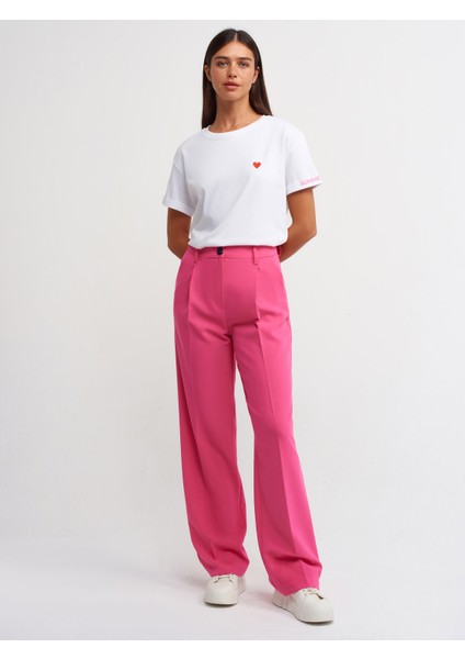 71155 Yüksek Bel Uzun Pantolon-Fuşya