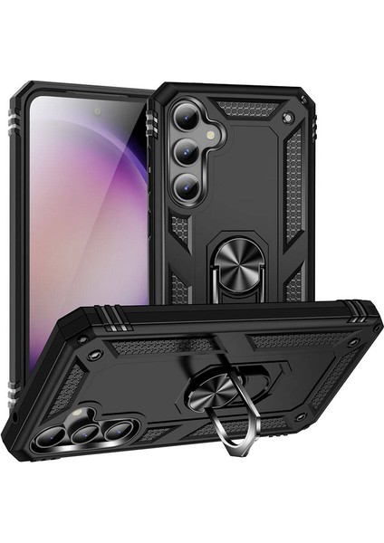 Samsung Galaxy S23 Fe Kılıf Vega Sert Silikon Tank Standlı Yüzüklü Mıknatıslı Siyah