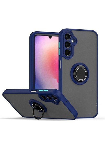 Samsung Galaxy A14 Kılıf Montreal Yüzüklü Mıknatıslı Kamera Korumalı Silikon Lacivert