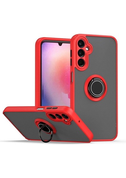 Samsung Galaxy A14 Kılıf Montreal Yüzüklü Mıknatıslı Kamera Korumalı Silikon Kırmızı