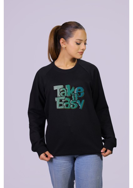 Take It Easy Temalı Özel Tasarım Reklam Kol Sweatshirt