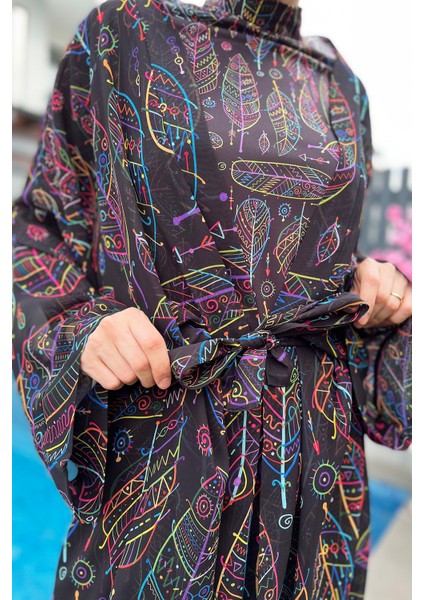 Remsa Tesettür Mayo Üzerine Tek Kaftan Kimono Pareo Yaprak Tema RP004B Zeynep