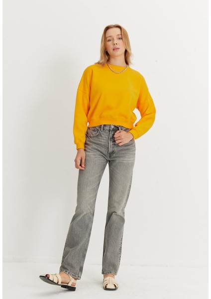 Kadın Kayısı Basic Kısa Sweatshirt fiyatları