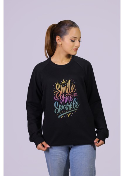 Smıle Shıne Sparkle Temalı Özel Tasarım Reklam Kol Sweatshirt