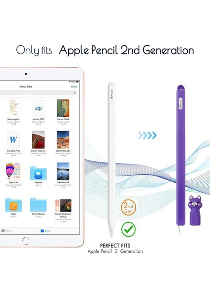 Apple Pencil 2. Nesil Uyumlu Yumuşak Silikon Kılıf Sevimli Kedi Tasarım Kaymaz Koruyucu Kılıf