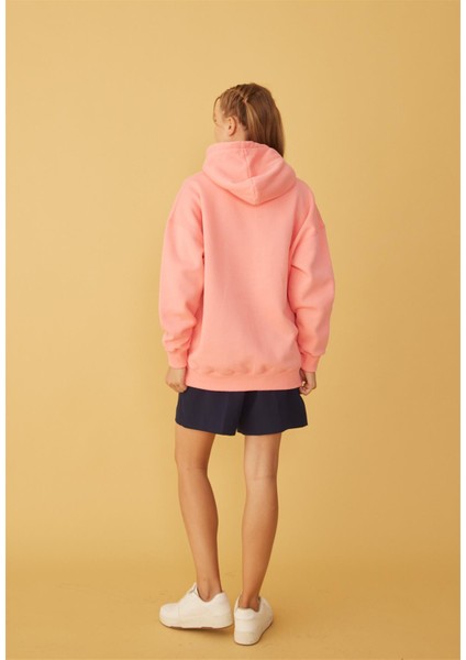 Kadın Oversize Pembe Kapüşonlu Sweatshirt