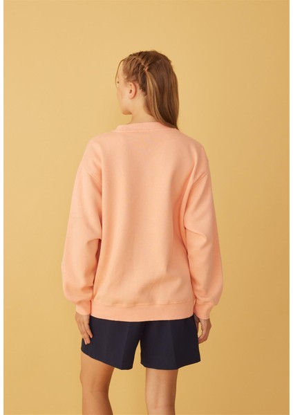 Kadın Somon Oslo Baskılı Oversize Sweatshirt indirimleri