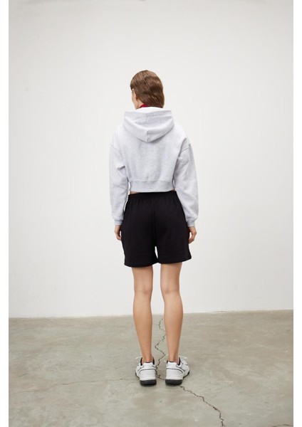 Kadın Kar Melanj Kapüşonlu Şardonlu Crop Sweatshirt indirimleri