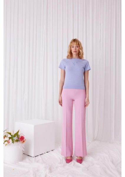 Kadın Baskılı Lila Kısa Kollu T-Shirt fırsatları