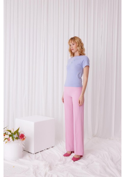 Kadın Baskılı Lila Kısa Kollu T-Shirt indirimleri