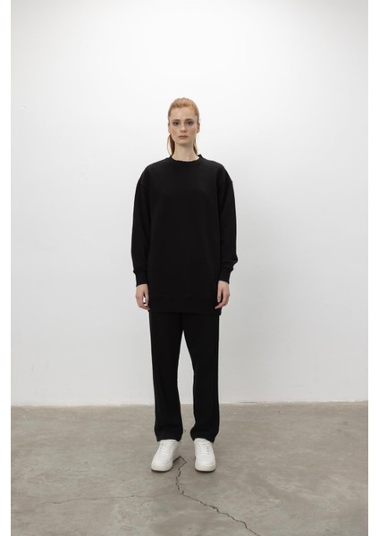 Oversize Basic 3 Iplik Diagonel Kumaş Şardonsuz Uzun Sweatshirt modelleri