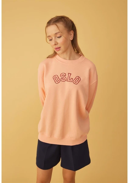 Kadın Somon Oslo Baskılı Oversize Sweatshirt