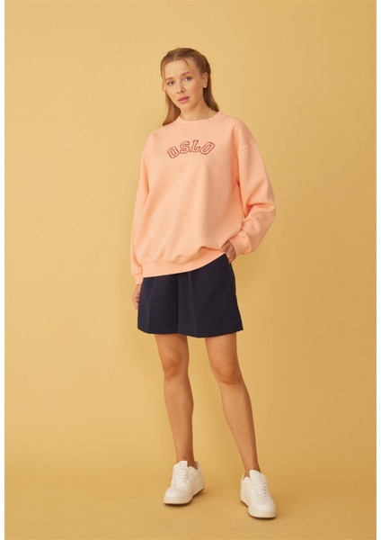 Kadın Somon Oslo Baskılı Oversize Sweatshirt