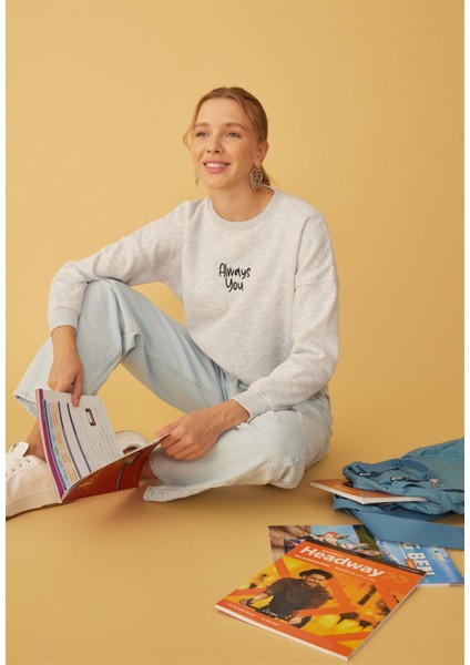 Kadın Kar Melanj Always You Baskılı Kısa Sweatshirt fiyatları