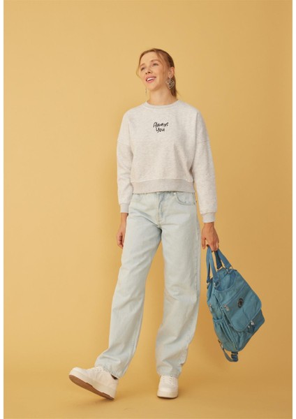 Kadın Kar Melanj Always You Baskılı Kısa Sweatshirt indirimleri
