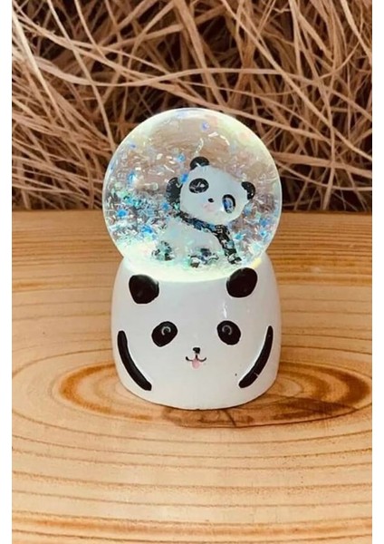 Dekoratif Panda Temalı Işıklı Müzikli Kar Küresi Orta Boy Kar Küresi  12 cm