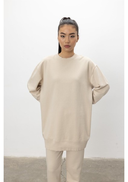 Oversize Basic 3 Iplik Diagonel Kumaş Şardonsuz Uzun Sweatshirt fiyatları