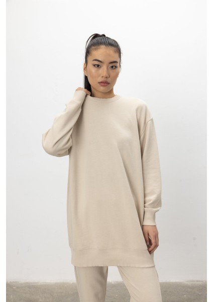 Oversize Basic 3 Iplik Diagonel Kumaş Şardonsuz Uzun Sweatshirt modelleri