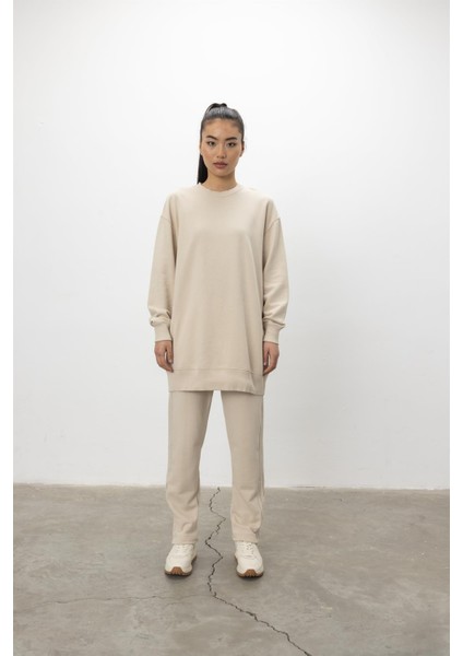 Oversize Basic 3 Iplik Diagonel Kumaş Şardonsuz Uzun Sweatshirt fırsatları