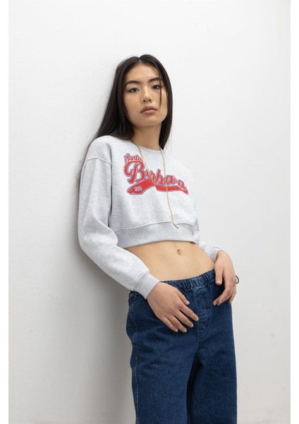 Santa Barbara Baskılı Kar Melanj Şardonlu Crop Sweatshirt fiyatları