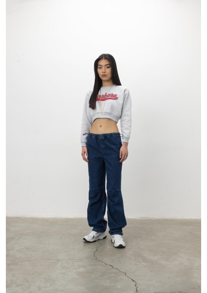 Santa Barbara Baskılı Kar Melanj Şardonlu Crop Sweatshirt modelleri