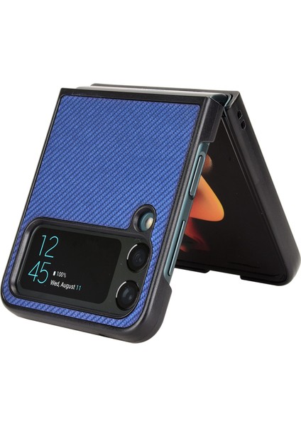 Samsung Galaxy Z Flip3 Için 5g Karbon Fiber Doku Pu Deri Kaplamalı Pc Şok Geçirmez Anti-Fall Anti-Fall Telefon Kılıfı Kapak-Mavi (Yurt Dışından)