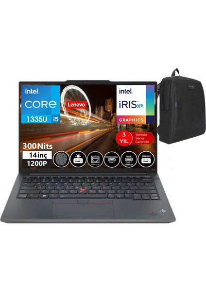 Thinkpad E14 Gen5 Intel Core I5 1335U 16GB 512GB SSD+512GBSSD 14" Wuxga IPS Freedos Taşınabilir Bilgisayar TB21JK0004TX06+WEBLEGELSINÇANTA