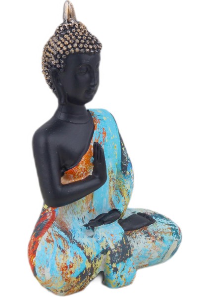 Lüks Renkli Meditasyon Şans Bereket Buda Biblo Heykel Vitrin Masa Süsü Ev & Yılbaşı Hediyesi 15 cm B