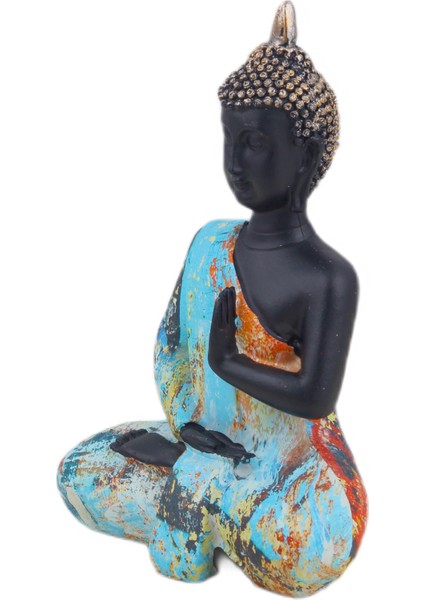 Lüks Renkli Meditasyon Şans Bereket Buda Biblo Heykel Vitrin Masa Süsü Ev & Yılbaşı Hediyesi 15 cm B