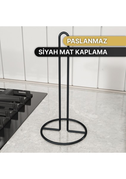 Peçetelik Rulo Havluluk Mat Siyah Kaplama Paslanmaz Dolu Çelik Havlu Peçetelik, Metal Havluluk