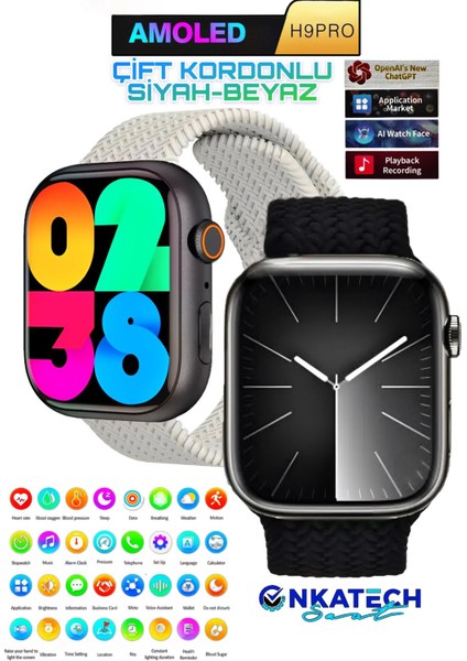 Watch 9 Akıllı SAAT-HK9PRO Amoled Ekran Çift Kordonlu Iphone ve Android Tüm Telefonlara Uyumlu