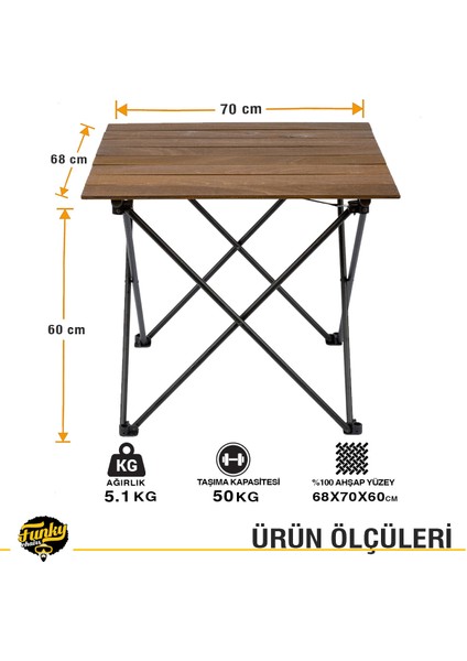 Funky Chaırs Elegance Ceviz Desen Katlanabilir AHŞAP Kamp ve Piknik Masası 68X70X60CM fırsatları