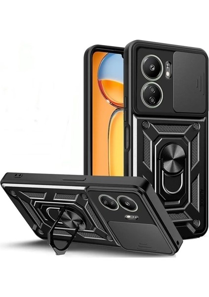 Xiaomi Redmi 13C Kılıf Sert Silikon Tank Aramid Sürgülü Vega Yüzüklü Siyah