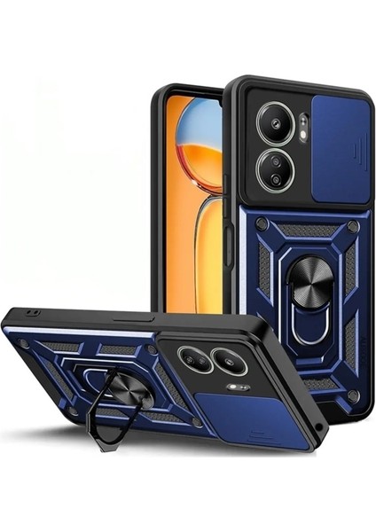 Xiaomi Redmi 13C Kılıf Sert Silikon Tank Aramid Sürgülü Vega Yüzüklü Lacivert