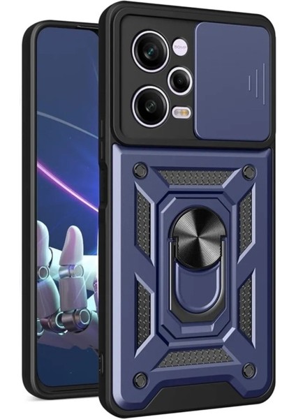 Xiaomi Redmi Note 12 Pro Plus 5g Kılıf Sert Silikon Tank Aramid Sürgülü Vega Yüzüklü Lacivert