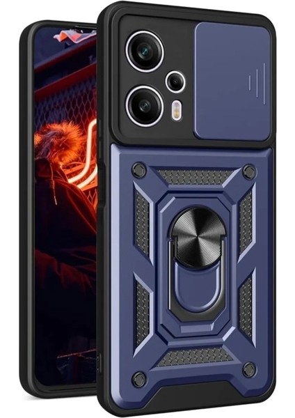 Xiaomi Poco F5 Kılıf Sert Silikon Tank Aramid Sürgülü Vega Yüzüklü Lacivert