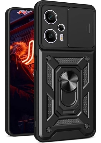 Xiaomi Poco F5 Kılıf Tank Aramid Sürgülü Vega Yüzüklü+Nano Siyah