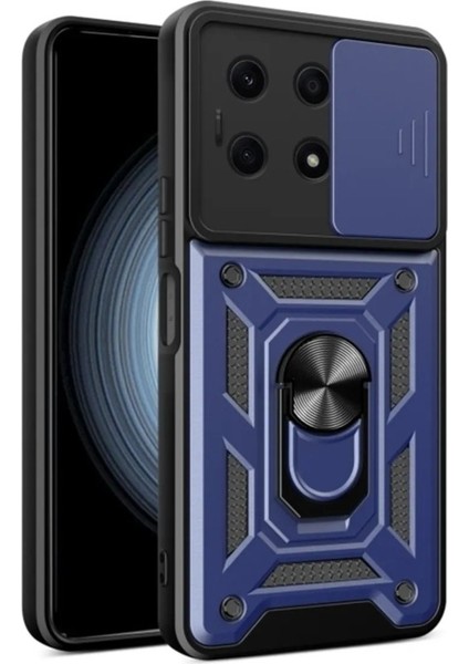 Xiaomi Redmi Note 13 Pro 5G Kılıf Sert Silikon Tank Aramid Sürgülü Vega Yüzüklü Lacivert