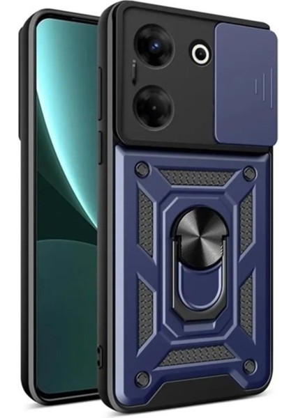Tecno Camon 20 Kılıf Sert Silikon Tank Aramid Sürgülü Vega Yüzüklü Lacivert