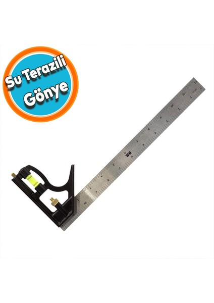 Ayarlanabilir Su Terazili Gönye 30CM 45-90° Marangoz Açı Ölçer