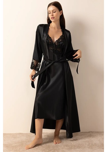 3803 Siyah Gecelik Sabahlık Takım