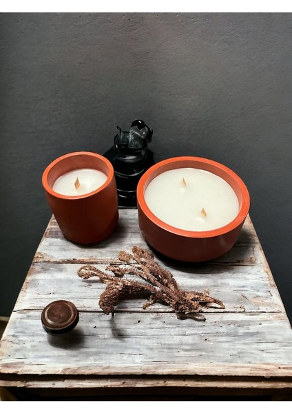 Bumbum 2'li Özel Seri Soya Wax %100 Naturel Renkli Beton Saksılı Kahve Kokulu Candle Dekoratif Mum Handmade El Yapımı