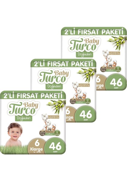 Doğadan Fırsat Pakenti Bebek Bezi 6 Numara XLarge 46 x 3 138 Adet