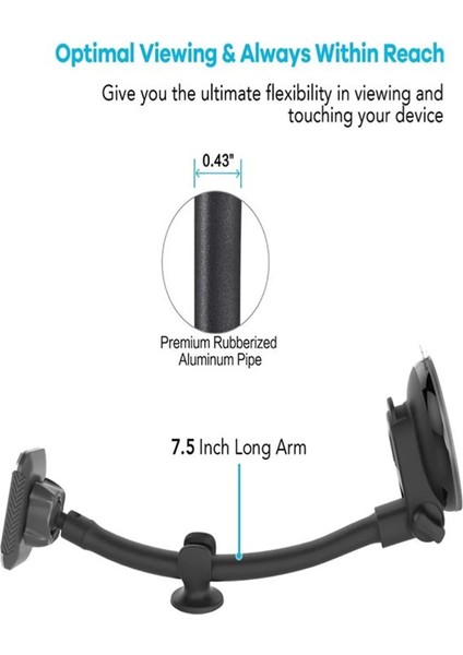 My Black Myblack Torpido Üstü Uzun Kollu Destekli Mıknatıslı Telefon Tutucu Geniş Araçlara Uygun Telefon Tutucu